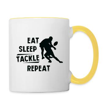 American Football Eat Sleep Tackle Repeat - Tasse zweifarbig - Weiß/Gelb - Rechts
