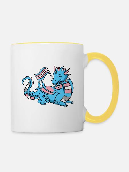 Trans Pride Drache - Tasse zweifarbig - Weiß/Gelb