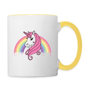 Licorne avec arc-en-ciel - créature mythique enfant bébé mignon - Mug contrasté - blanc/jaune - Droite