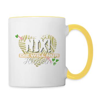 Die Tut Nix! Die Will Nur Häkeln Grün Gelb Herz - Tasse zweifarbig - Weiß/Gelb - Rechts