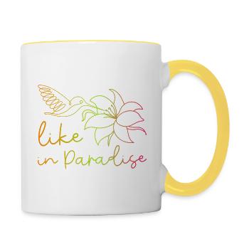 Colibri comme au paradis - fleurs exotiques de la nature - Mug contrasté - blanc/jaune - Droite