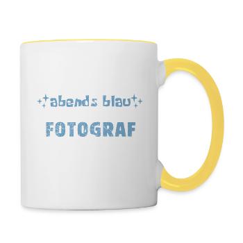 Morgens müde, abends blau - Fotograf - Tasse zweifarbig - Weiß/Gelb - Rechts