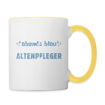 Morgens müde, abends blau - Altenpfleger - Tasse zweifarbig - Weiß/Gelb - Rechts