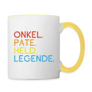 Bester Onkel - Pate - Held - Legende - Spruch - Tasse zweifarbig - Weiß/Gelb - Rechts