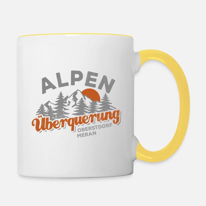 Alpenüberquerung Oberstdorf Meran Wandern - Tasse zweifarbig - Weiß/Gelb