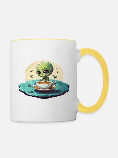 grünes alien kaffee kaffeetrinker - Tasse zweifarbig - Weiß/Gelb