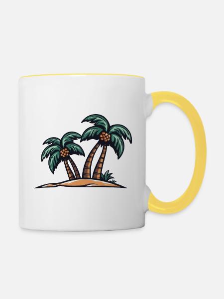 Palmen Insel - Tasse zweifarbig - Weiß/Gelb