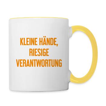 Small Hands, Huge Responsibility Parent Saying - Contrasting Mug - white/yellow - Right
