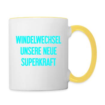 Diaper change – our new superpower - Contrasting Mug - white/yellow - Right