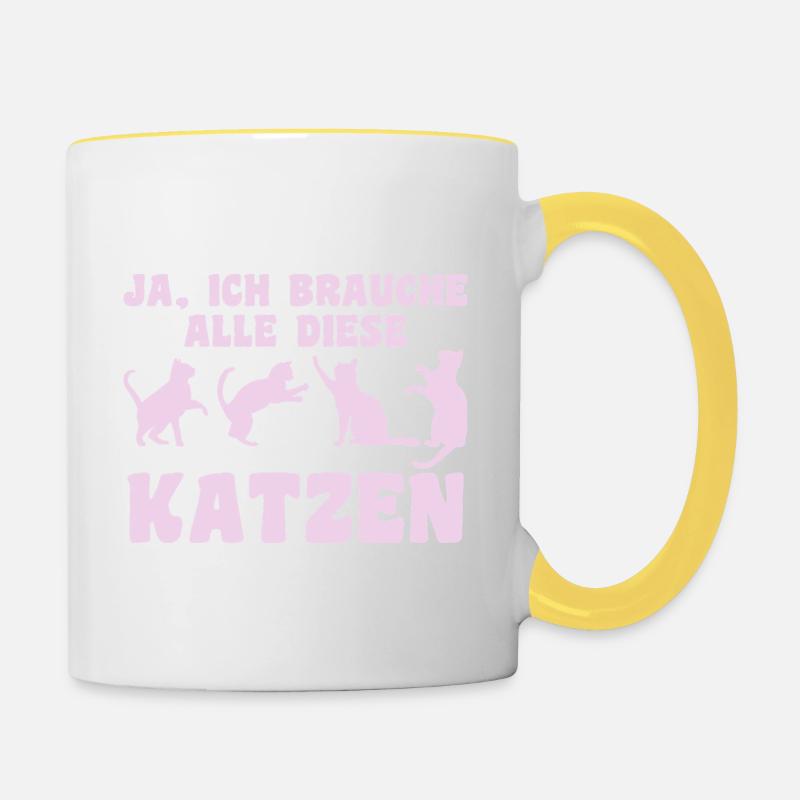 Katze Tier Katzen Geschenk - Tasse zweifarbig - Weiß/Gelb