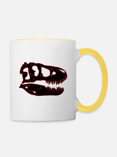 Tarbosaurus Fossil Schädel - Tasse zweifarbig - Weiß/Gelb