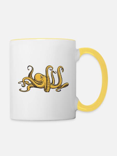 Ich mag Oktopus - acht Tentakel - Kostüm - Tasse zweifarbig - Weiß/Gelb