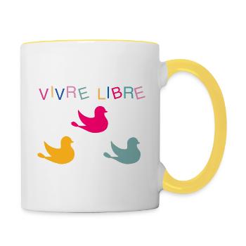 Vivre libre - Mug contrasté - blanc/jaune - Droite