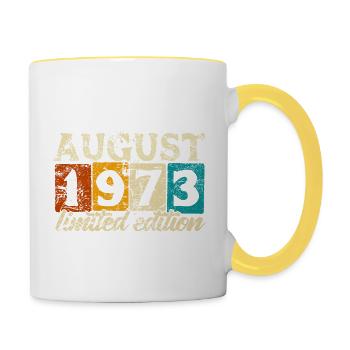 Limited Edition August 1973 Geburtstag - Geschenk - Tasse zweifarbig - Weiß/Gelb - Rechts