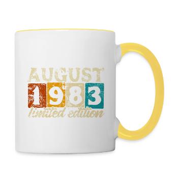 Limited Edition August 1983 Geburtstag - Geschenk - Tasse zweifarbig - Weiß/Gelb - Rechts