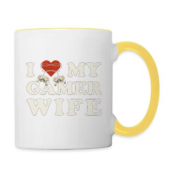 J’aime ma femme joueur - Je cœur ma femme - Mug contrasté - blanc/jaune - Droite