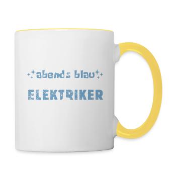 Morgens müde, abends blau - Elektriker - Tasse zweifarbig - Weiß/Gelb - Rechts