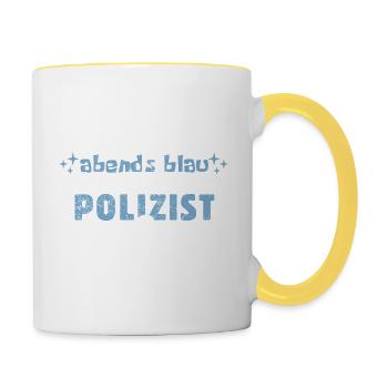 Morgens müde, abends blau - Polizist - Tasse zweifarbig - Weiß/Gelb - Rechts