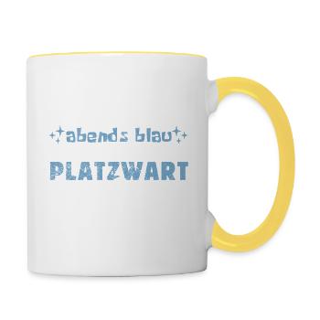 Morgens müde, abends blau - Platzwart - Tasse zweifarbig - Weiß/Gelb - Rechts