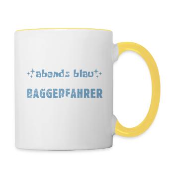 Morgens müde, abends blau - Baggerfahrer - Tasse zweifarbig - Weiß/Gelb - Rechts