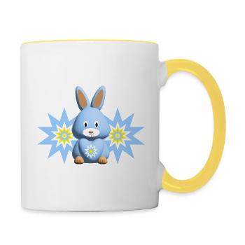 Sterne in Hellblau mit süßem Hase. - Tasse zweifarbig - Weiß/Gelb - Rechts