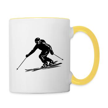Ski Fahren Skiing Mann Symbol - Tasse zweifarbig - Weiß/Gelb - Rechts