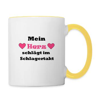 Schlager,Schlagerfan,Party,Geschenkidee,Geschenk - Tasse zweifarbig - Weiß/Gelb - Rechts