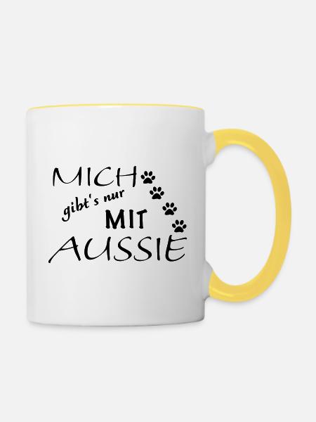 Mich gibts nur mit Aussie - Tasse zweifarbig - Weiß/Gelb