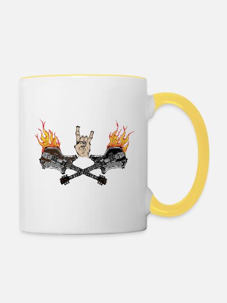 Rock'n'Roll in Flammen! - Tasse zweifarbig - Weiß/Gelb