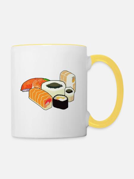 Sushi Illustration - Tasse zweifarbig - Weiß/Gelb