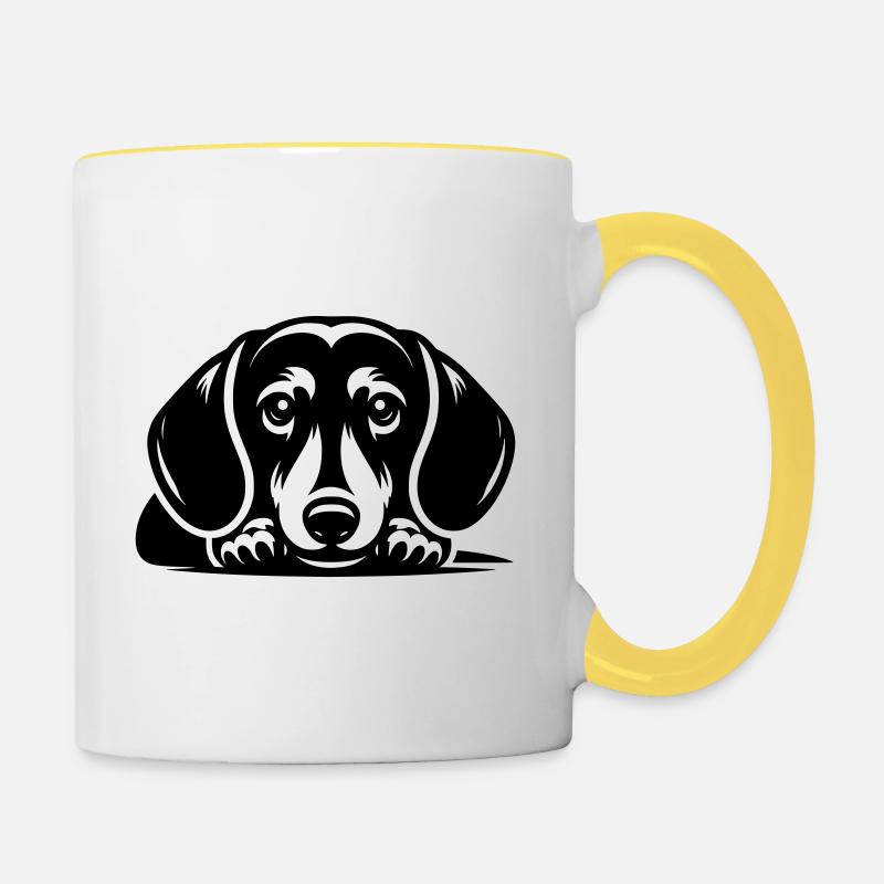 Reclining Dachshund Vector Design - Contrasting Mug - white/yellow