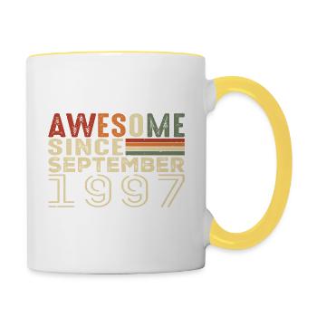 Septembre 1997, cadeau d'anniversaire Septembre 1997 - Mug contrasté - blanc/jaune - Droite