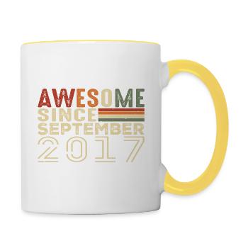 Septembre 2017, cadeau d'anniversaire septembre 2017 - Mug contrasté - blanc/jaune - Droite
