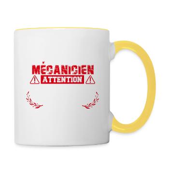 Mécanique mécanicien Réparation Restez bien - Mug contrasté - blanc/jaune - Droite