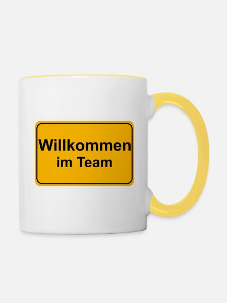 Willkommen Tasse - Tasse zweifarbig - Weiß/Gelb
