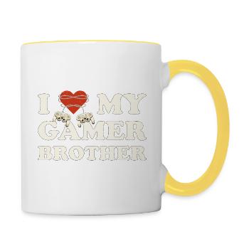 Je suis mon frère joueur - J’aime mon frère - Mug contrasté - blanc/jaune - Droite