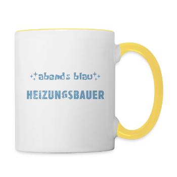 Morgens müde, abends blau - Heizungsbauer - Tasse zweifarbig - Weiß/Gelb - Rechts