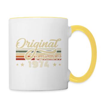 1974 Septembre Naissance Anniversaire Année de naissance 1974 - Mug contrasté - blanc/jaune - Droite