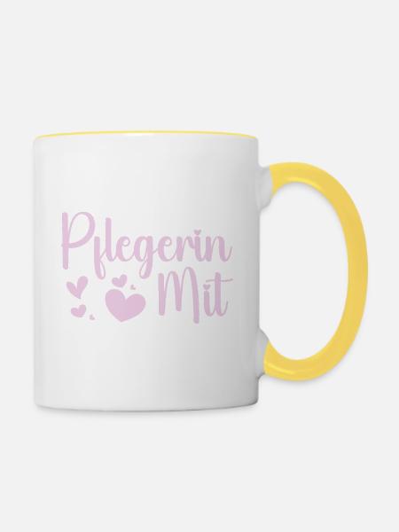 Pflegerin - Herz Symbol - Pflegefachfrau - DANKE - Tasse zweifarbig - Weiß/Gelb
