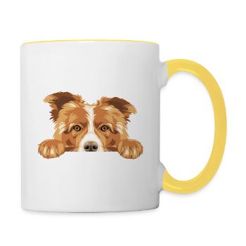 Spähender trauriger Border Collie-Hund - Tasse zweifarbig - Weiß/Gelb - Rechts