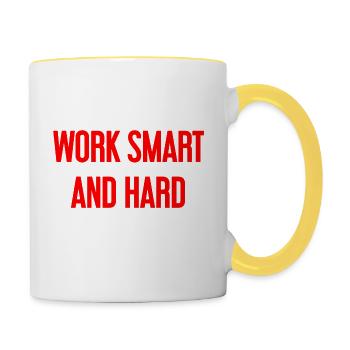 Work Smart and Hard – Erfolgs-Motto für Macher - Tasse zweifarbig - Weiß/Gelb - Rechts
