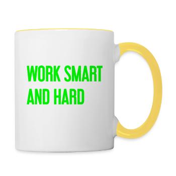 Work Smart and Hard – Erfolgs-Motto für Macher - Tasse zweifarbig - Weiß/Gelb - Rechts