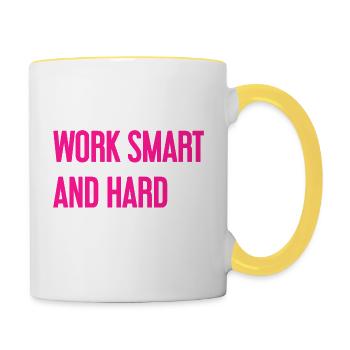 Work Smart and Hard – Success motto for doers - Contrasting Mug - white/yellow - Right