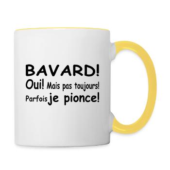 Bavard,oui,mais pas toujours. Parfois je pionce - Mug contrasté - blanc/jaune - Droite