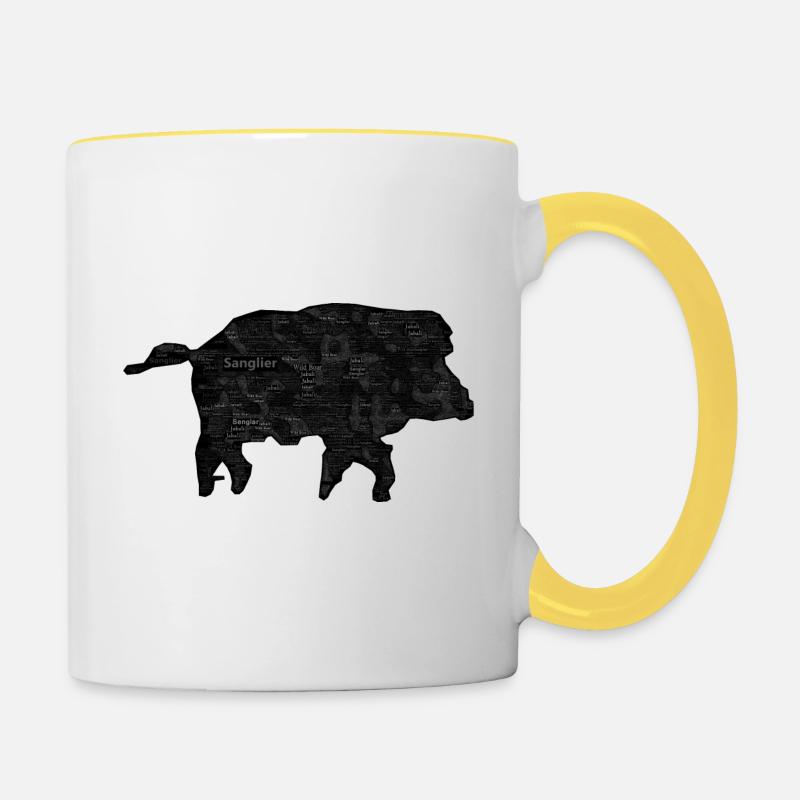 Hunting - Boar Text - Contrasting Mug - white/yellow