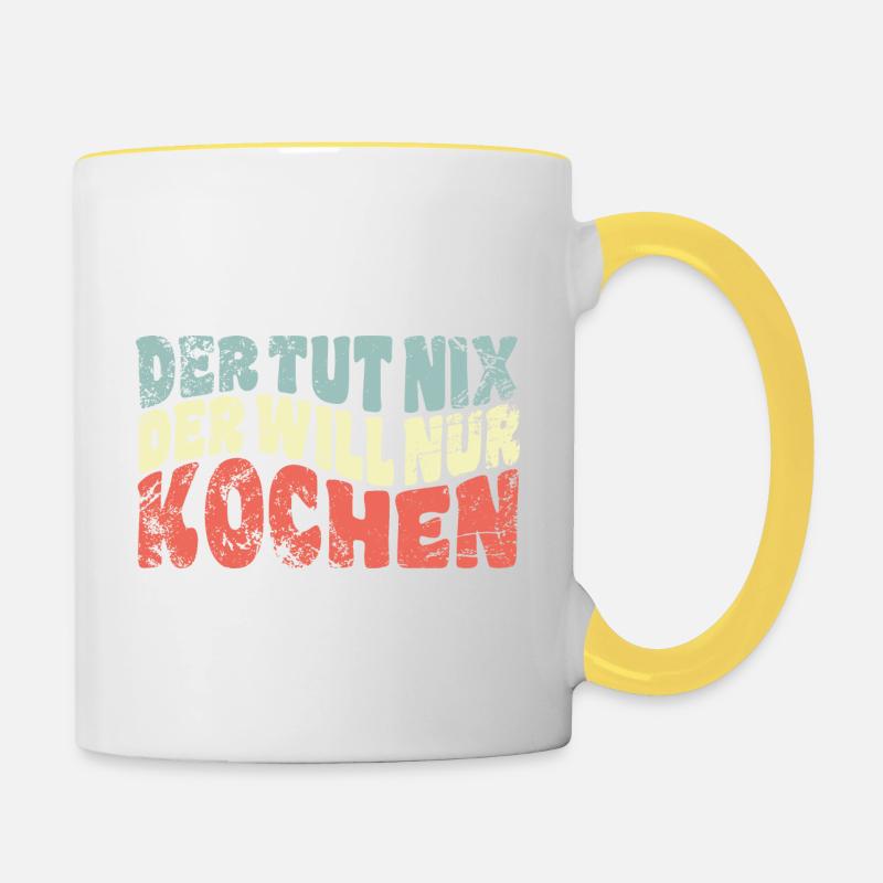 Der tut nix, der will nur kochen - Spruch - Tasse zweifarbig - Weiß/Gelb