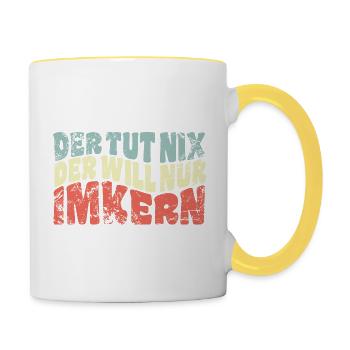 Der tut nix, der will nur imkern - Imker Spruch - Tasse zweifarbig - Weiß/Gelb - Rechts