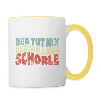 Der tut nix, der will nur Schorle - Spruch - Tasse zweifarbig - Weiß/Gelb - Rechts