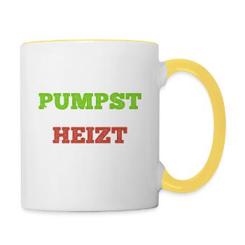 Pumpst du schon oder heizt du noch Elektro Heizung - Tasse zweifarbig - Weiß/Gelb - Rechts