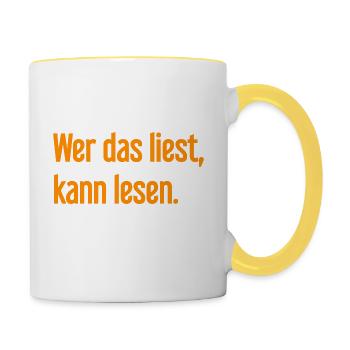 Wer das liest, kann lesen. - Tasse zweifarbig - Weiß/Gelb - Rechts